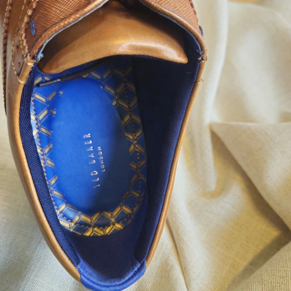Ted Baker Mens Cognac Brown Leather Wingtip Brogue Oxford Shoes Size US 10 Luxe‎
